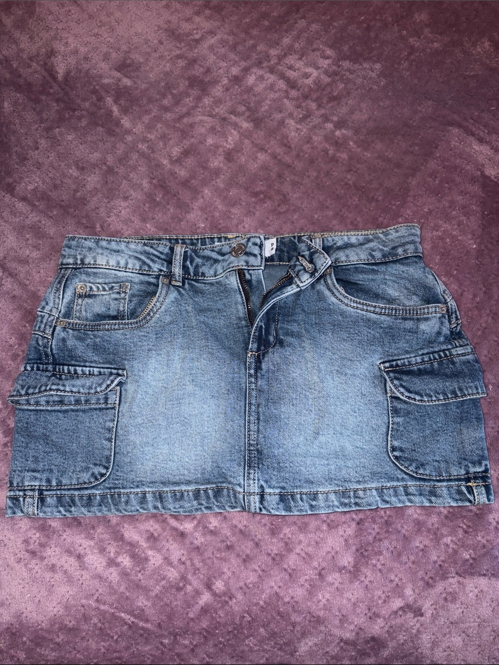 Garage Light Blue Denim Cargo Mini Skirt